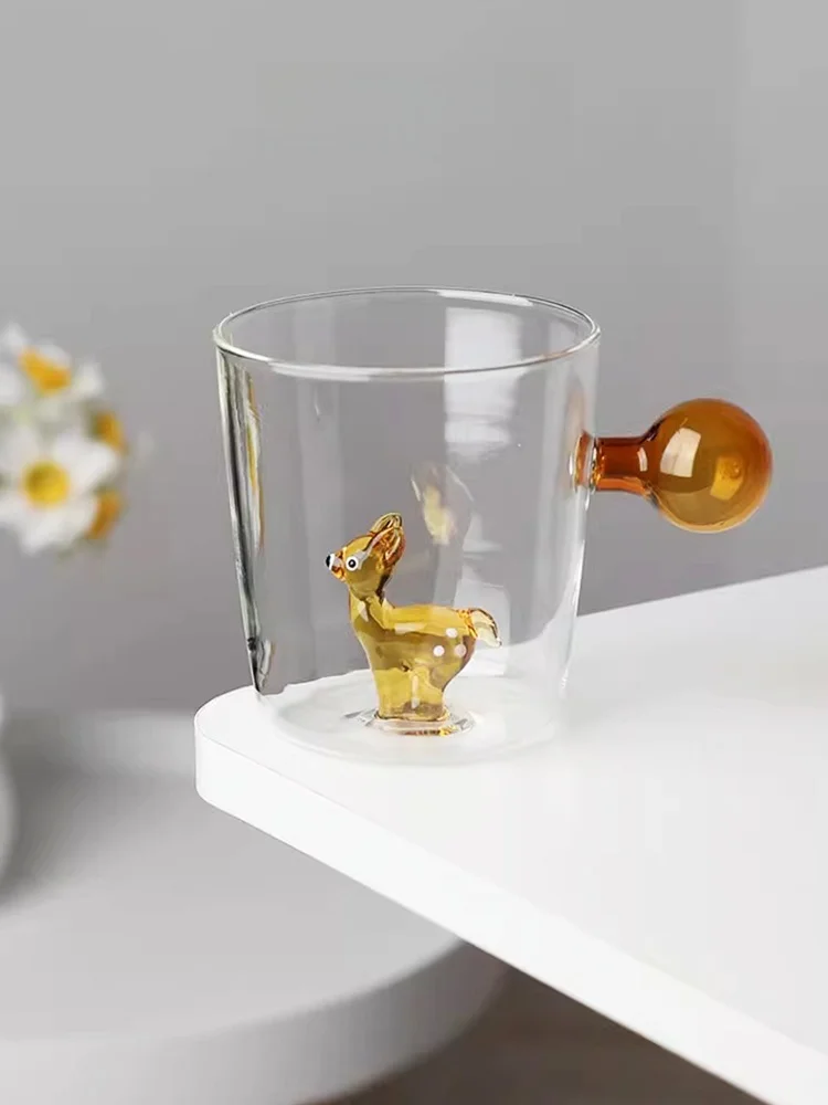 

U Mi LIVING Original Color Glass Cup Ins Sle Design High End Animal Coffee Cup Heat Resistant Single Layer round ape