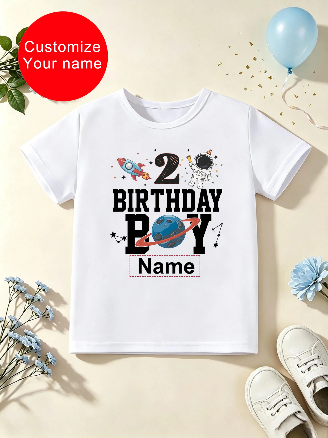 Customize Your Name 2nd Birthday Boy Space Rocket Astronaut Printed T Shirt Boys Kids Clothes The Best Birthday Gift T-Shirt