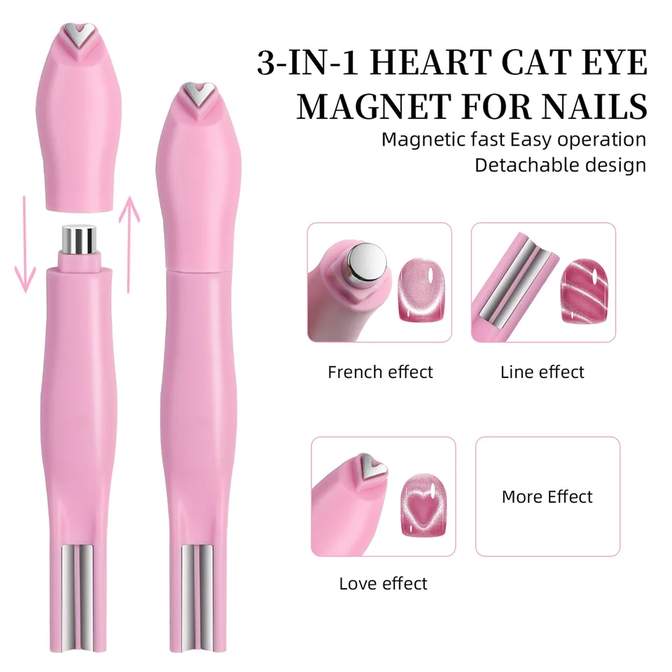 1pza Imán de arte de uñas 3 en 1 forma de corazón, ojo de gato, doble línea, luna, serpiente, francés, para esmalte magnético, herramientas de manicura 4