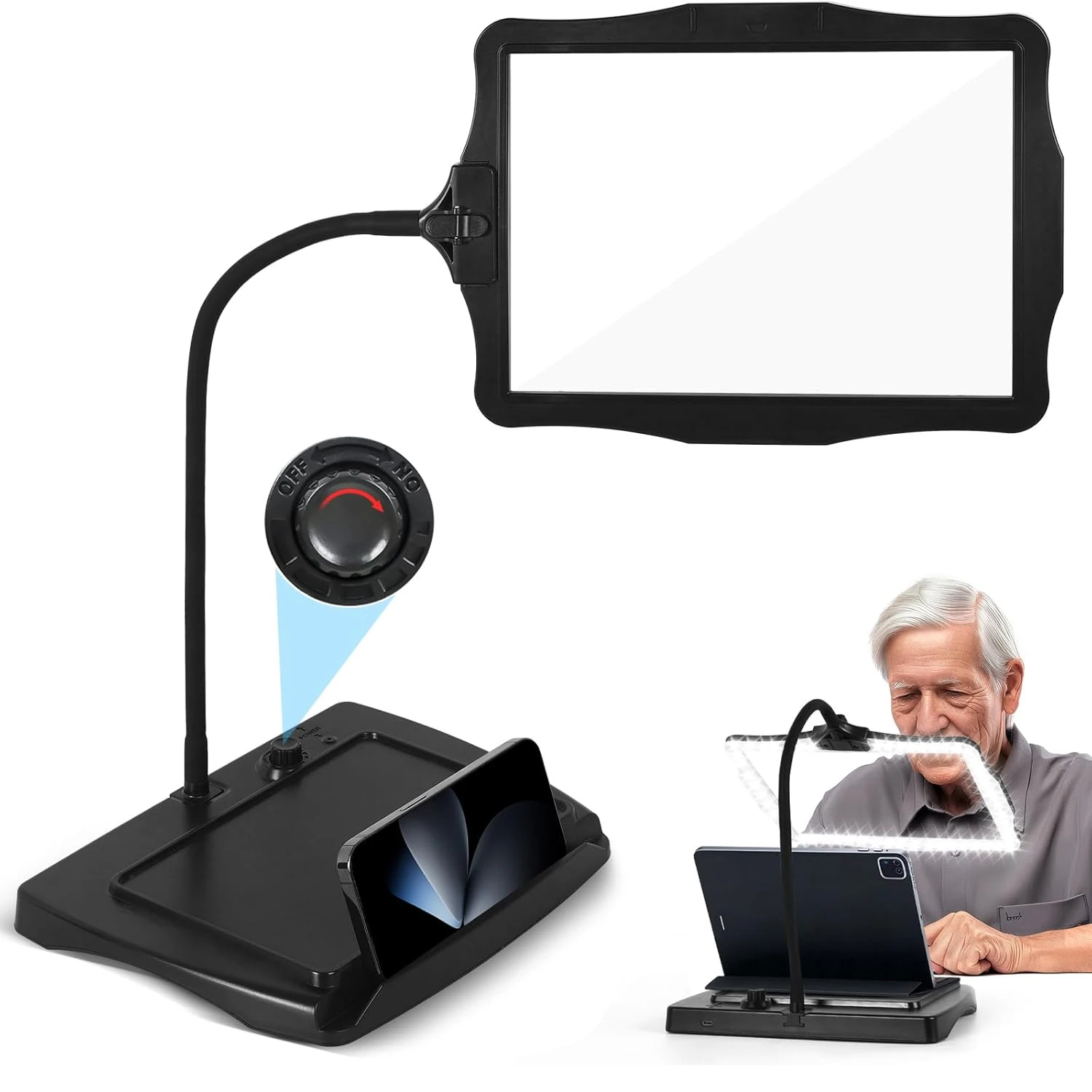 3-fache Desktop-Lupe mit 48 LED-Leuchten, USB-wiederaufladbar, abnehmbarer Ständer, Lupe zum Lesen, Basteln, Uhrmacherwerkzeuge