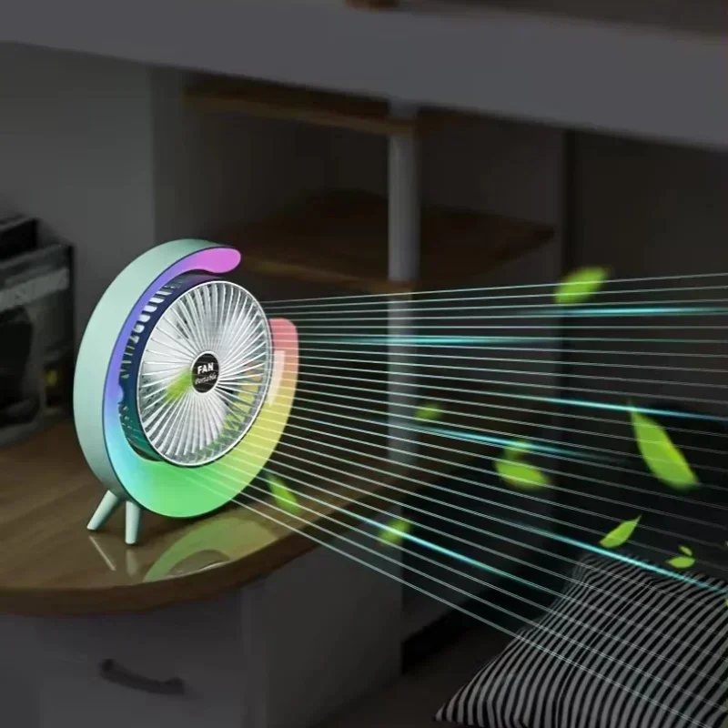 Desktop Air Circulator Fan with Ambient Light USB Rechargeable Low Noise Strong Airflow Flowing Lights for Home Office Bedroom