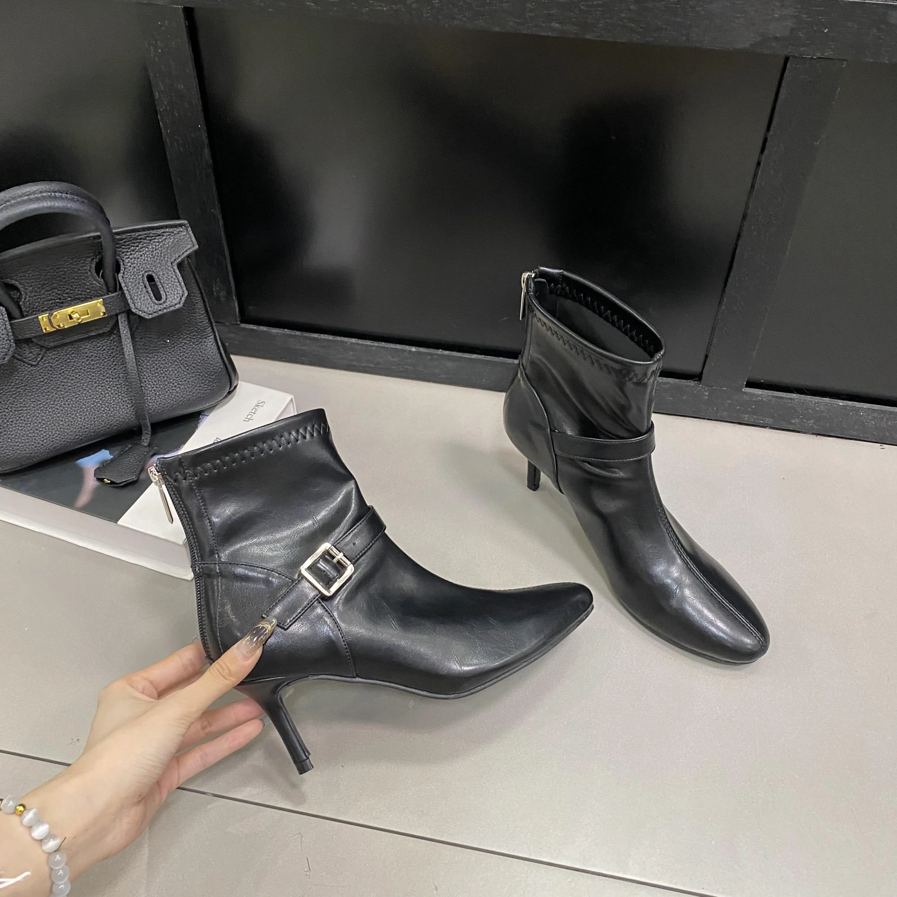 Bailamos 2024 Winter Brand Women Ankle Boots Fashion Pointed Toe Ladies Elegant Short Boots Thin High Heel Dress Chelsea Pumps
