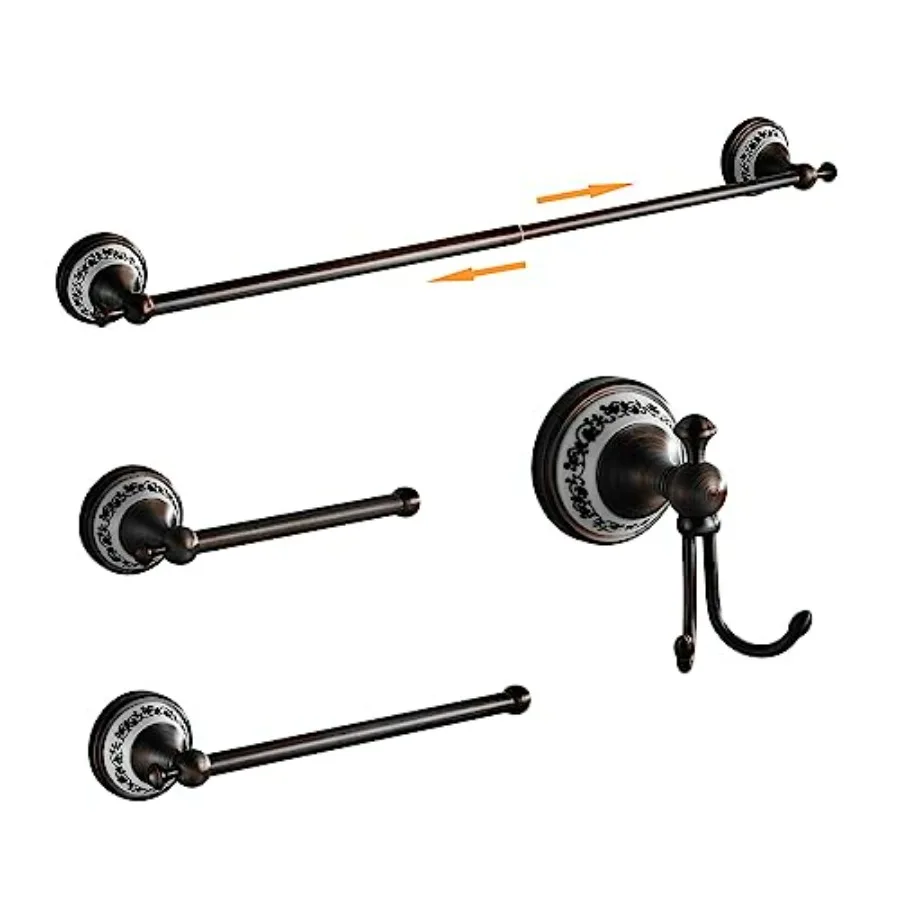 

Bathroom hardware set in oil rubbed bronze: adjustable towel rack, toilet paper holder, hand towel holder, hook wall-mounted ac