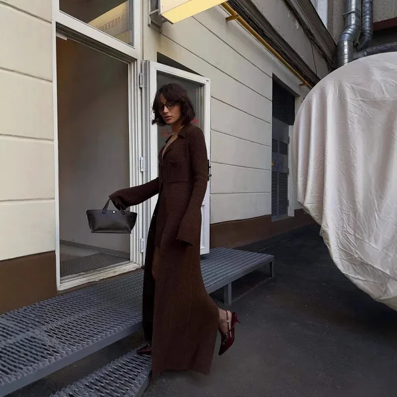 2025 Nuevo cárdigan de punto Melard para mujer, elegante prenda de punto larga versátil de un solo pecho primavera y otoño