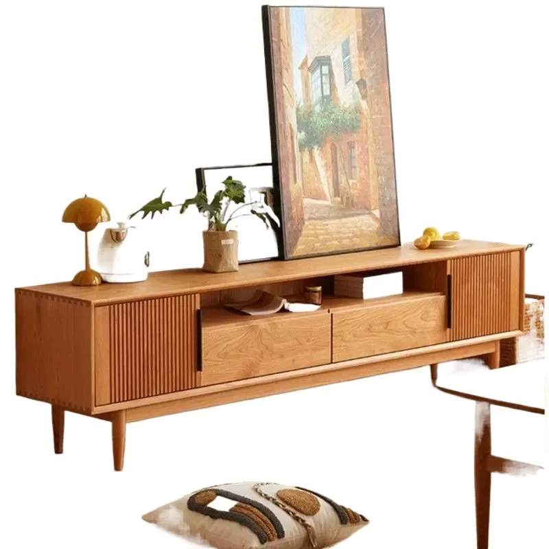 Nordic Solid Wood TV Cabinet Simple Audio Visual Console Log Apartment Floor Storage Locker Japanese Style Antique Sideboard
