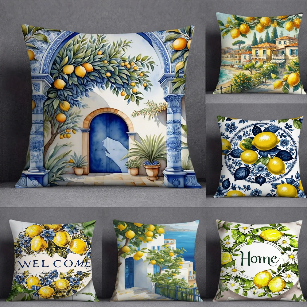 Refreshing Lemon - themed Pillow Case Square Pillowcase Double-Sided Printing Short Plush Sofa Cushion Cover Bedroom