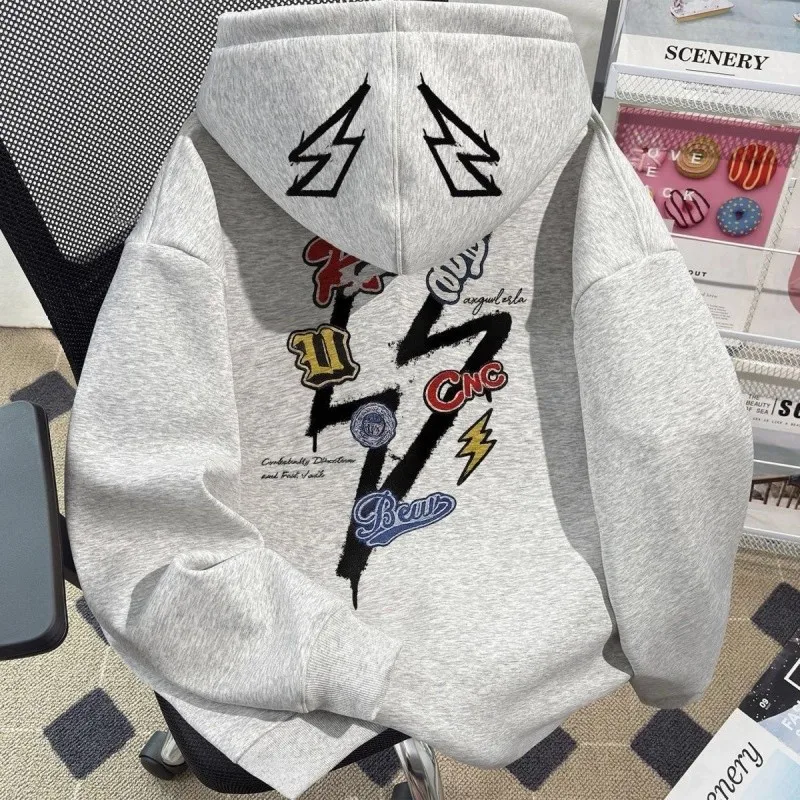 

Утепленная толстовка оверсайз из флиса и хлопка, молодежная модная верхняя одежда американского бренда для осени и зимы