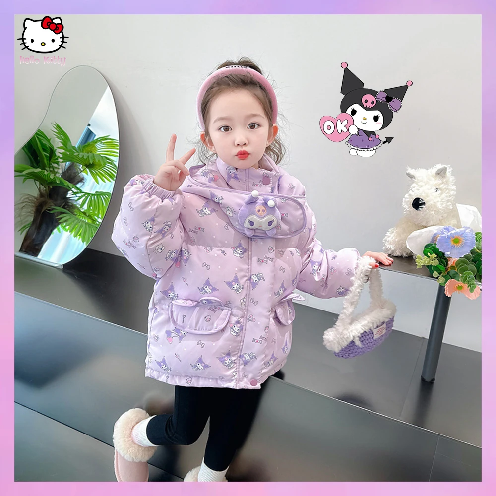 

Новый зимний детский пуховик Kuromi с героями мультфильмов, высококачественная теплая утепленная одежда из белого утиного пуха в стиле аниме с принтом Kawaii