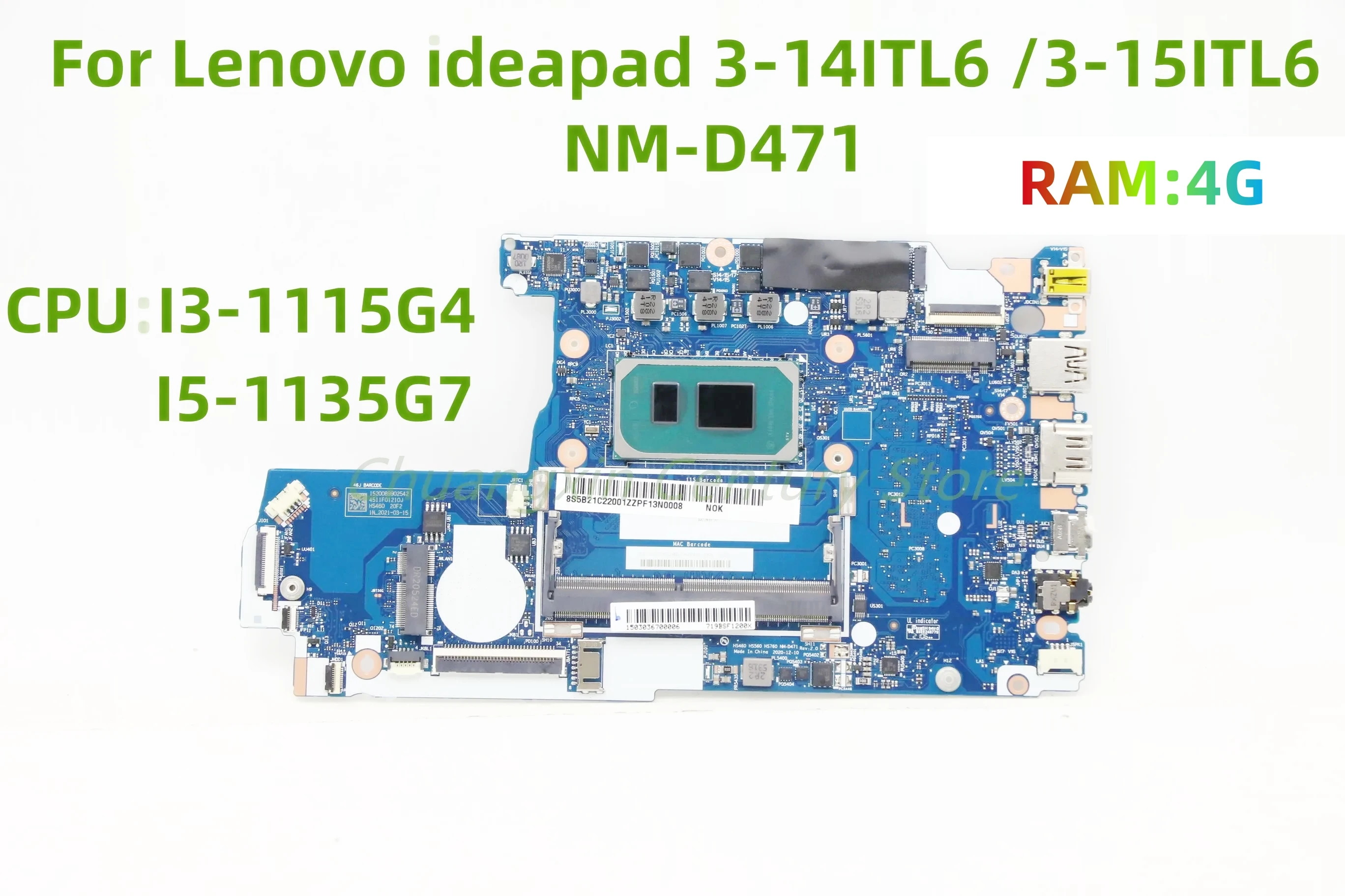 NM-D471 is applicable to Ideapad 3-14ITL6/3-15ITL6 notebook computer motherboard with I3 I5 CPU 100% test OK shipment