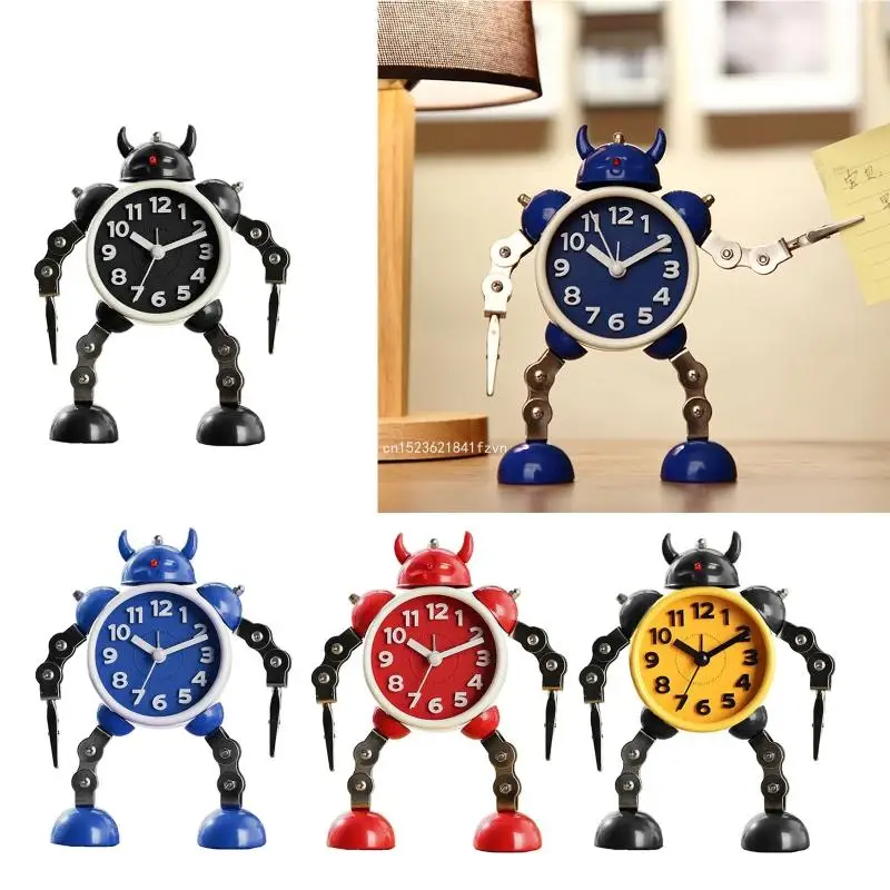 Non-Ticking Robot Alarm Clock Silent Wake-up Clock Flashing Eye Light Hand Clip Dropship