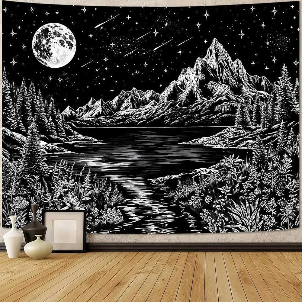 

Zussun Black and orest Tapestry or Bedroom Aesthetic k Nature Lake Landse Tapestries Wall Hanging Moon and Stars Wall Tapestry o
