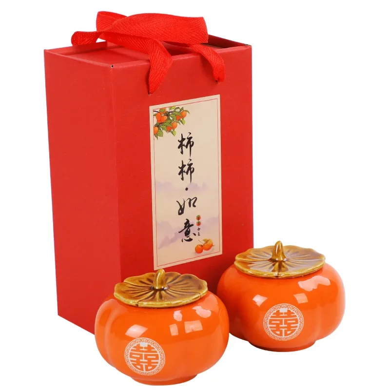Creative everything goes well, persimmon ceramic tea cans, sealed cans, wedding candy cans