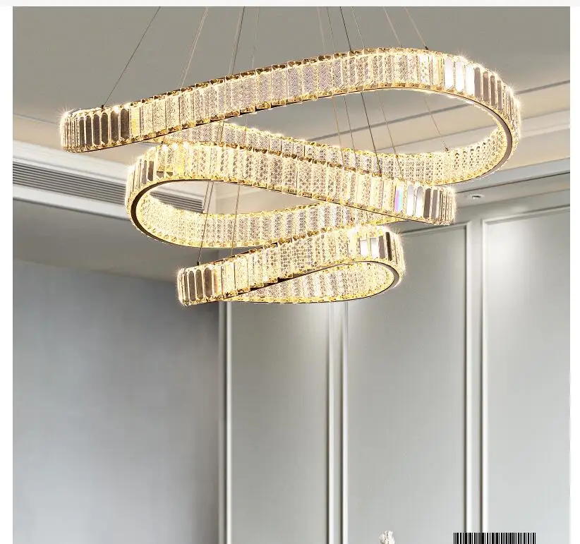 

Modern Crystal Stainless Steel Pendant Lamp Creative Design Hanging Lamps Home Indoor Rings Lighting Round Gold/Chrome Lustre