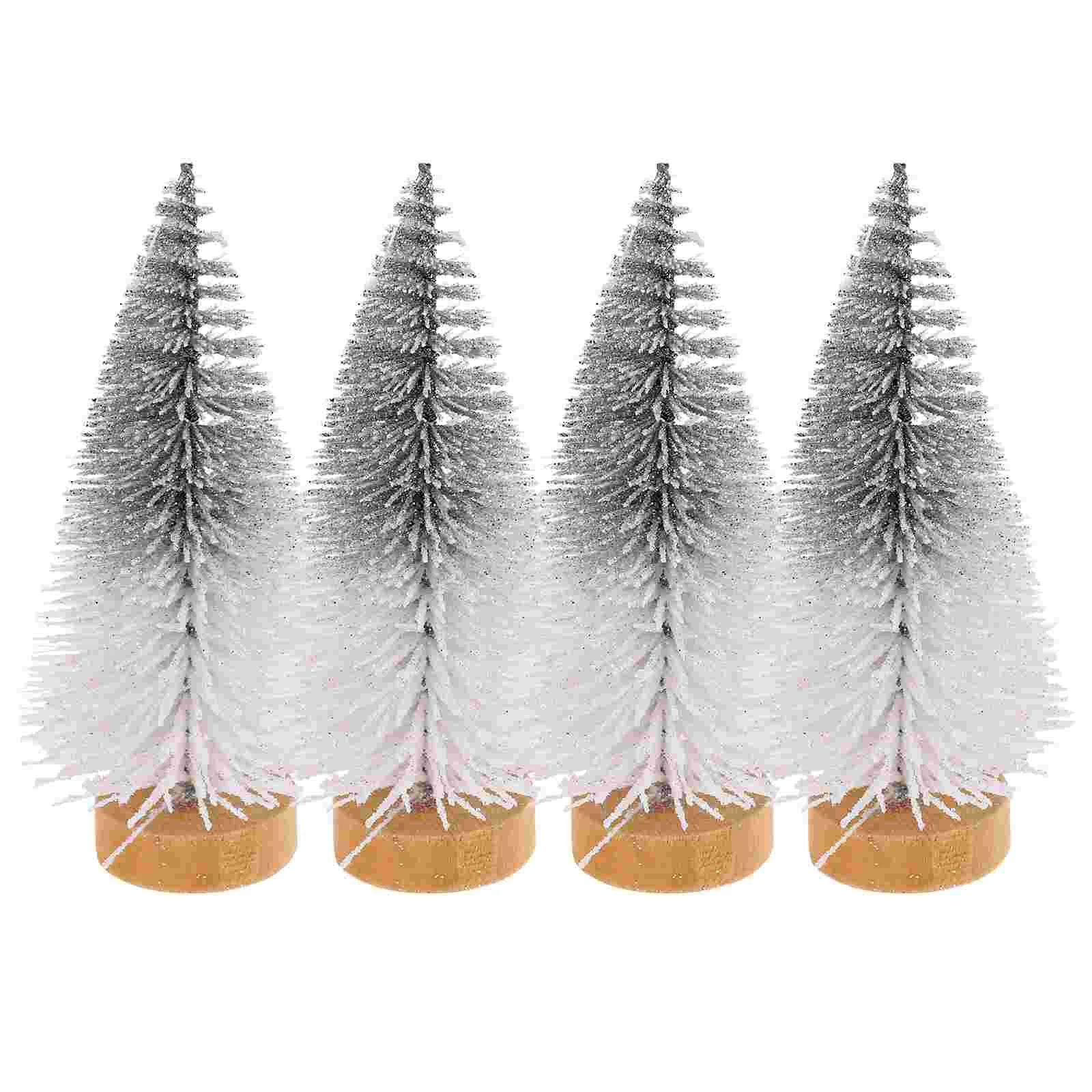 4 Pcs Mini Christmas Tree Xmas Ornament Tabletop Little Trees Decorative Small Decorations Sisal