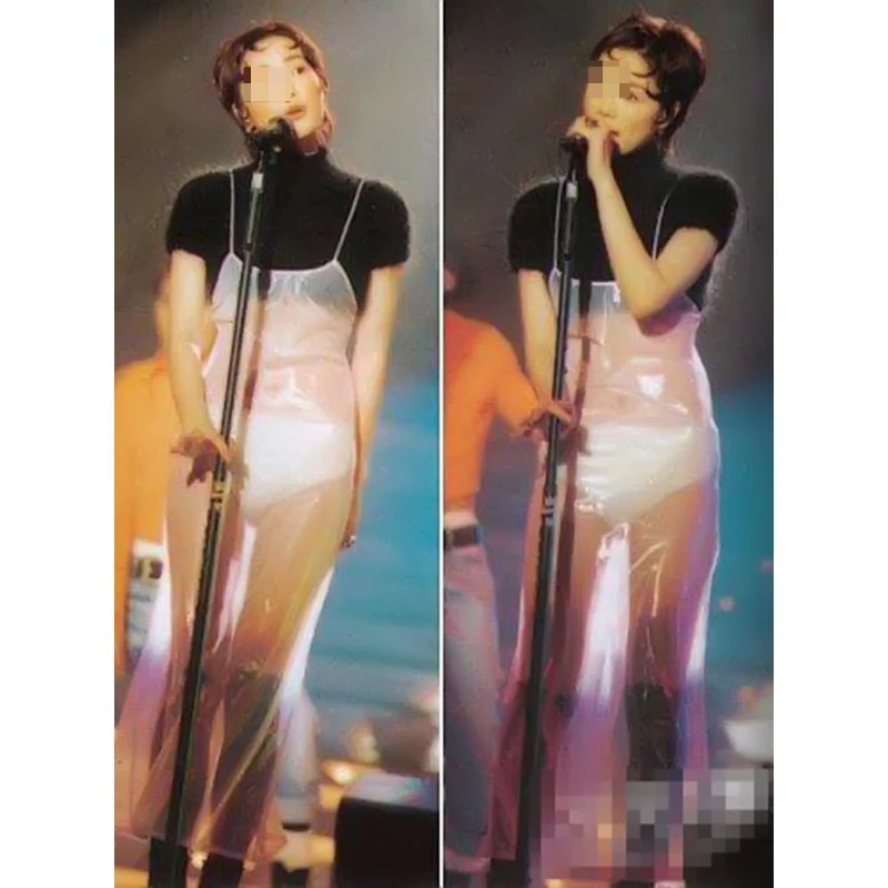 

PVC Transparent Dressing Stage Performance Strapless Backless Clubwear for Women Transparent Spaghetti-strap Dress