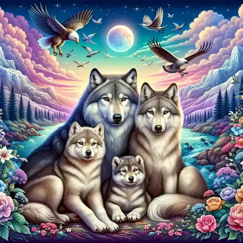 

SDOYUNO Diamond Painting Wolf Bird Animal 5D Full Drill Diamond Embroidery Kit Moon Flower Landscape Rhinestone Pictures