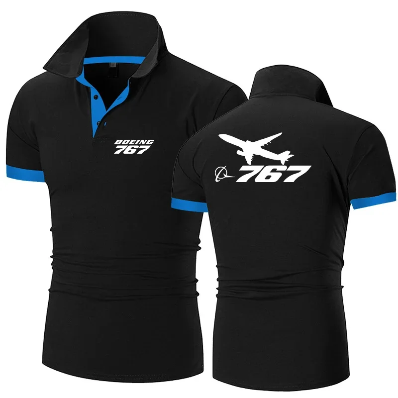 2024  Boeing 737 767 Cotton Polo Shirts for Men Casual Solid Color Slim Fit Mens Polos  Summer Fashion Brand Men Clothing