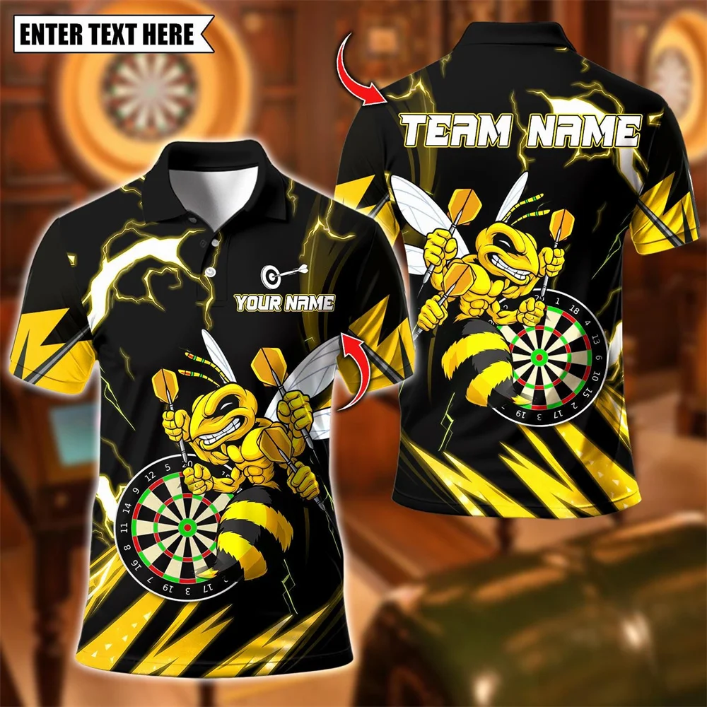 3D Bee Dartboard Print Men Polo Shirt Custom Short Sleeve Personalized Team Name Summer Breathable Darts Sports Uniform Tops New