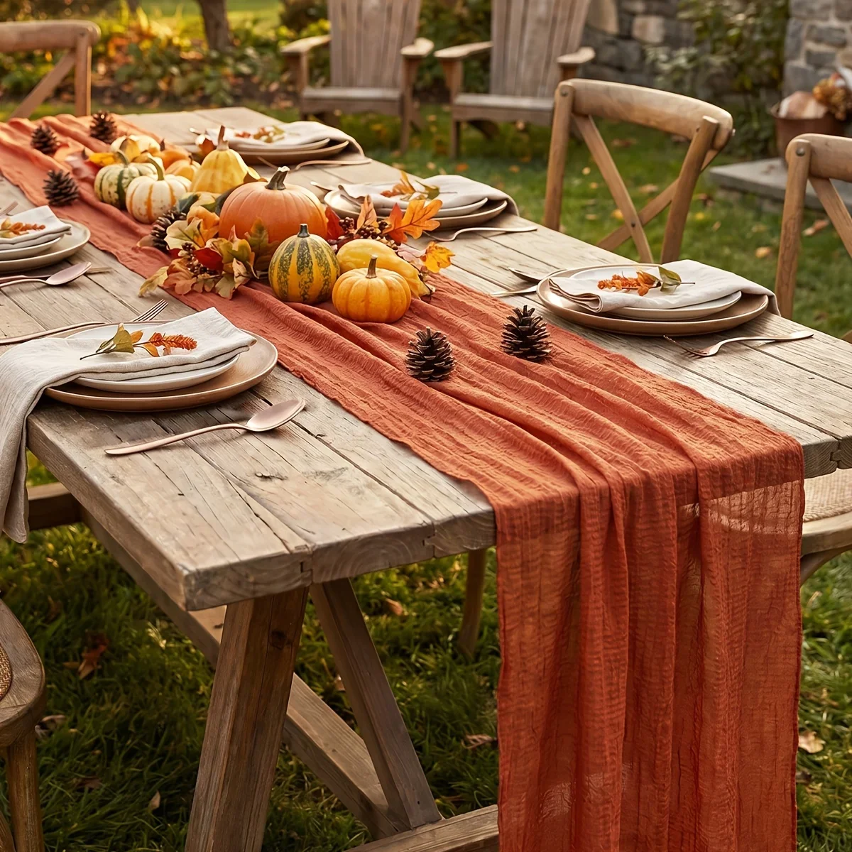 1pc, Orange Cheesecloth Table Runner, Brick Red Mesh Table Cover, Terracotta Tulle Table Runner for Dining Table