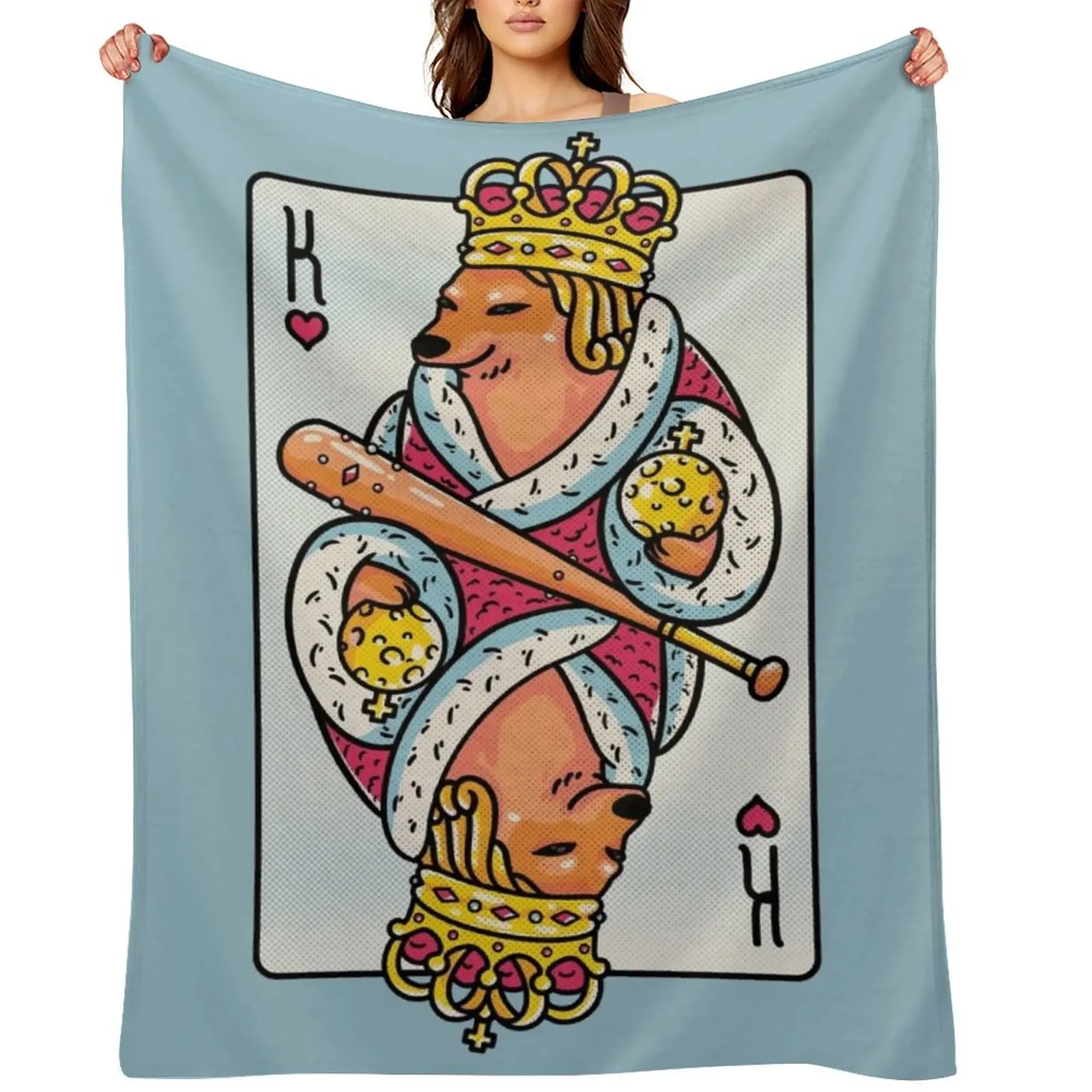 Cheems - بطاقة لعب King 2 King of Hearts Shibe Shiba Inu أحمق وغير مميزة Cheemzilla مضرب بيسبول رمي بطانية #2