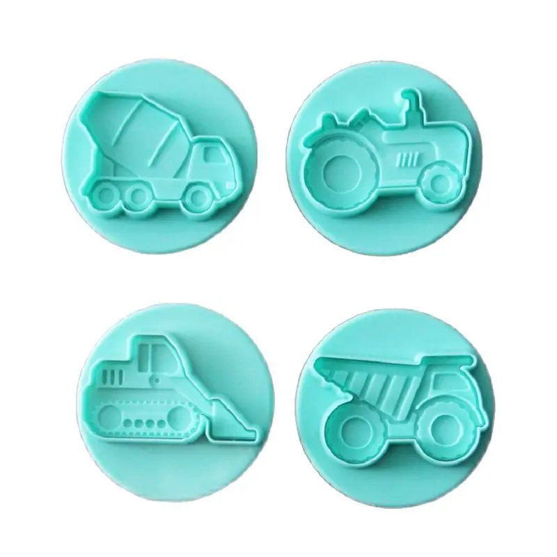 

Plastic 4pcs Engineering Vehicle Shaped Biscuit Cutters Sugar Craft Fondant DIY Molds Set HB0695