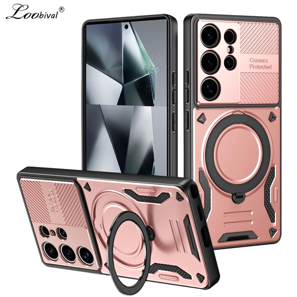 Luxuriöse Rotierende Halterung Panzerhülle für Samsung Galaxy S26 S25 Ultra S24 S23 Plus S22 S21 FE A55 A56 A16 A54 Magnetischer Standcase