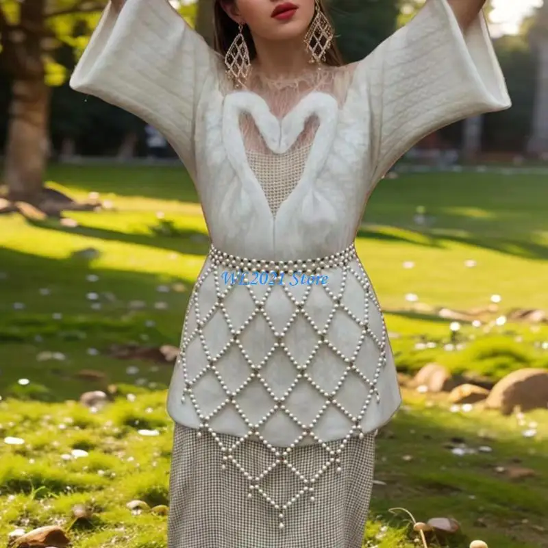 

G5GC Elegant Pearls Waist Belt with Flowing Tassels Suitable for Youthful Women