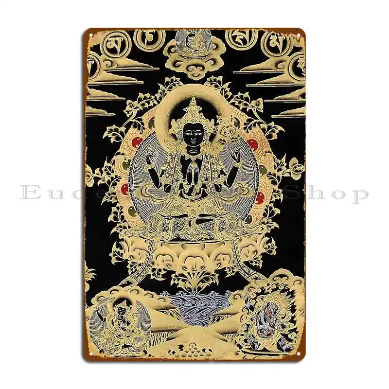 The Patron Deity Of Om Mani Padme Hum Tibetan Thangka Painting Metal Signs Club Wall Decor Customize Create Tin Sign Poster