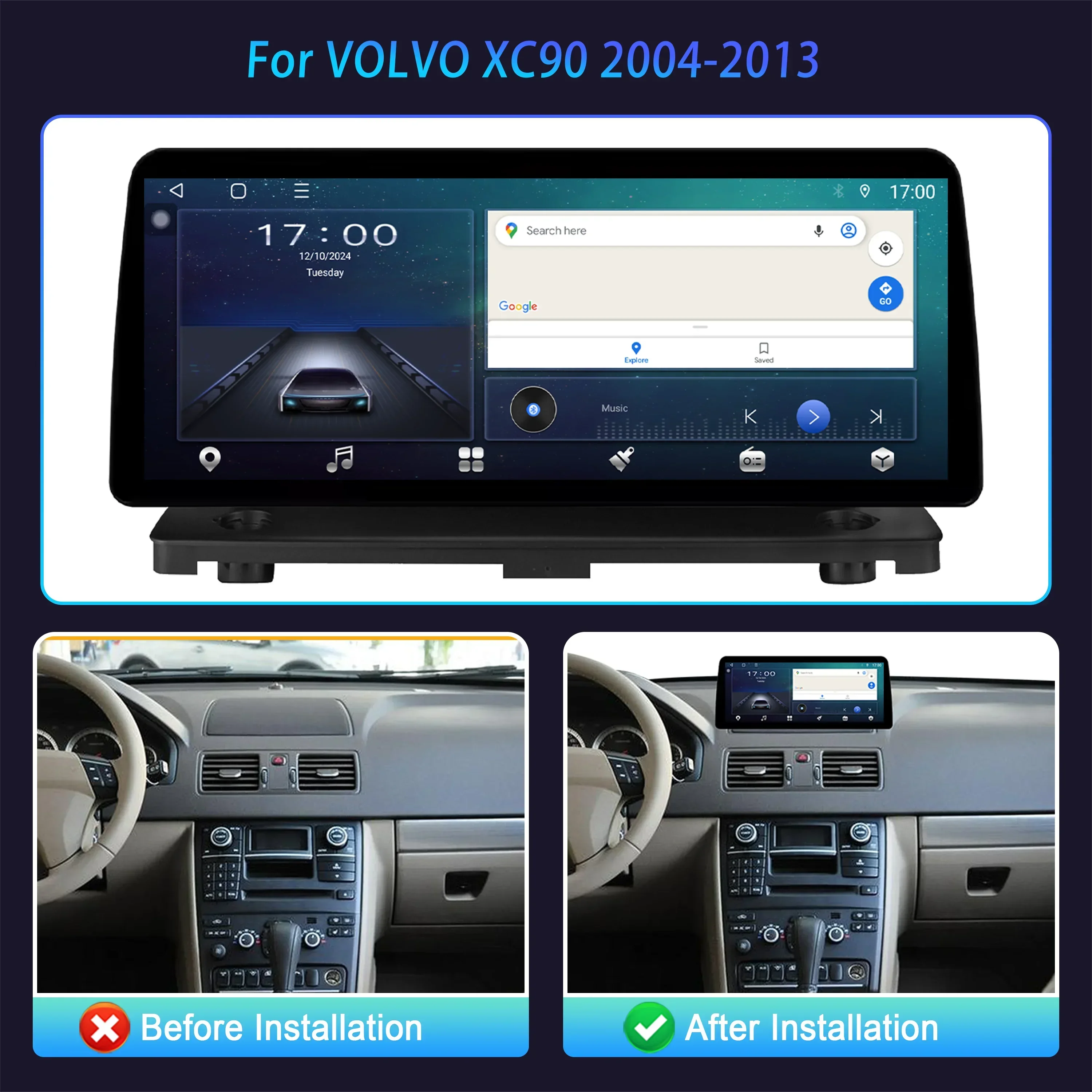 Car Radio Carplay panel Multimedia 4G GPS BT Android 15 Navigation Car Stereos For VOLVO XC90 2004-2013 12.3″ Screen Stereo