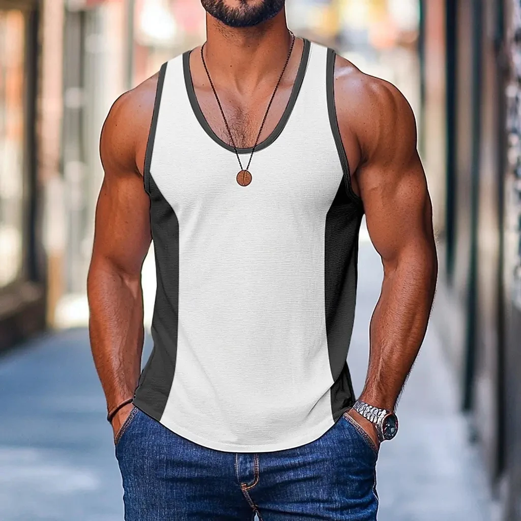 Simple Design Patchwork 3D Print Tank Tops Men Fashion Vest Oversized Sleeveless Tank Top Bodybuilding Fitness Gym Man Clothing - Image 3