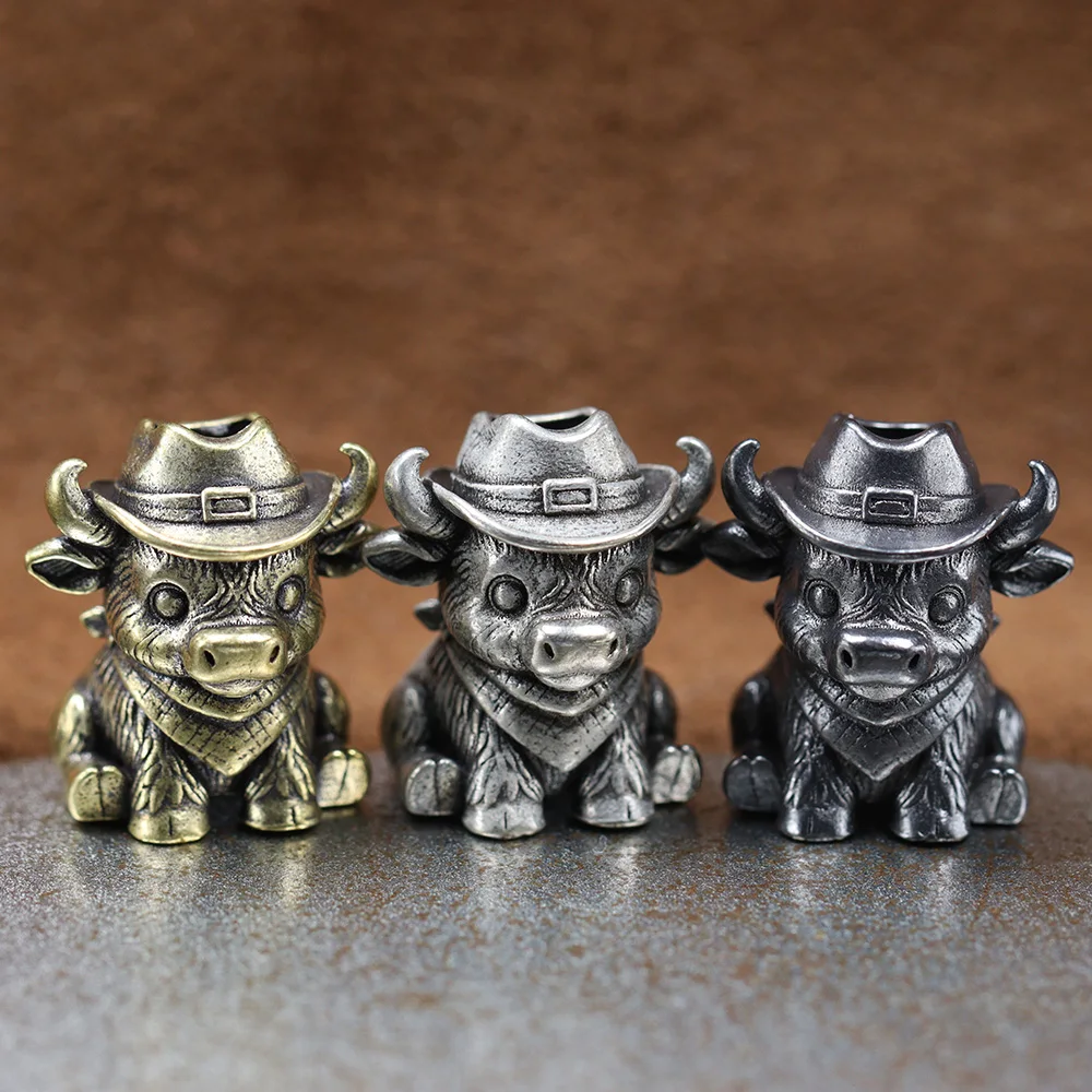 Cowboy Bull Brass Knife Beads EDC DIY Paracord Bracelets Lanyard Pendants Accessories Outdoor Tool Hangings Charms Decorations