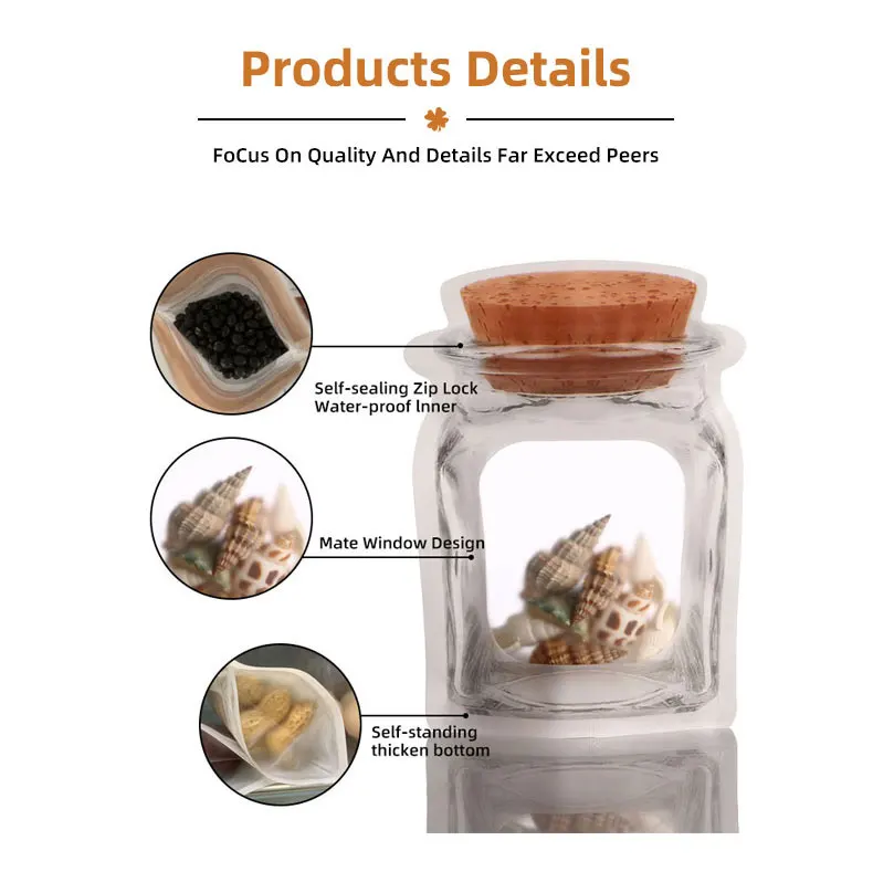 Bottle Shape Packaging bags,ziplock bag with Window,Stand Up Packing Pouch for Small Business