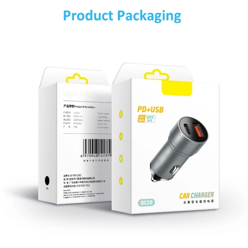

Efficient Car Charging Adapters Head Car Support QC3.0 USB PD12W Type C