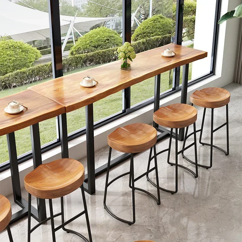 北欧風木製バースツール、フロントデスク、コーヒーレジャーチェア、アイアンアートハイバースツール、キッチン用、スタイリッシュで頑丈