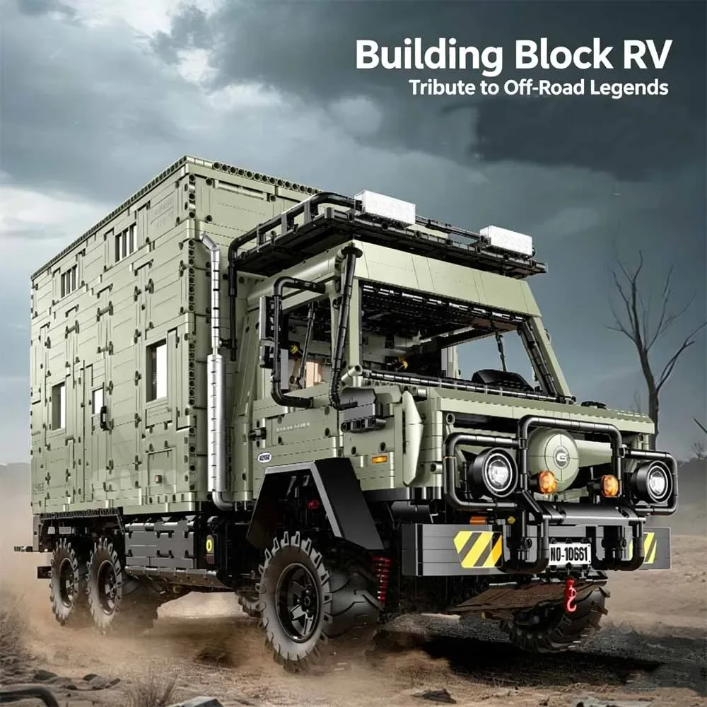 MOC 1:8 Scale 6x6 Offroad Unimog Camper RV Truck Building Blocks Huge Heavy Duty Explorer Vehicle Bricks Model For Adult 7310Pcs