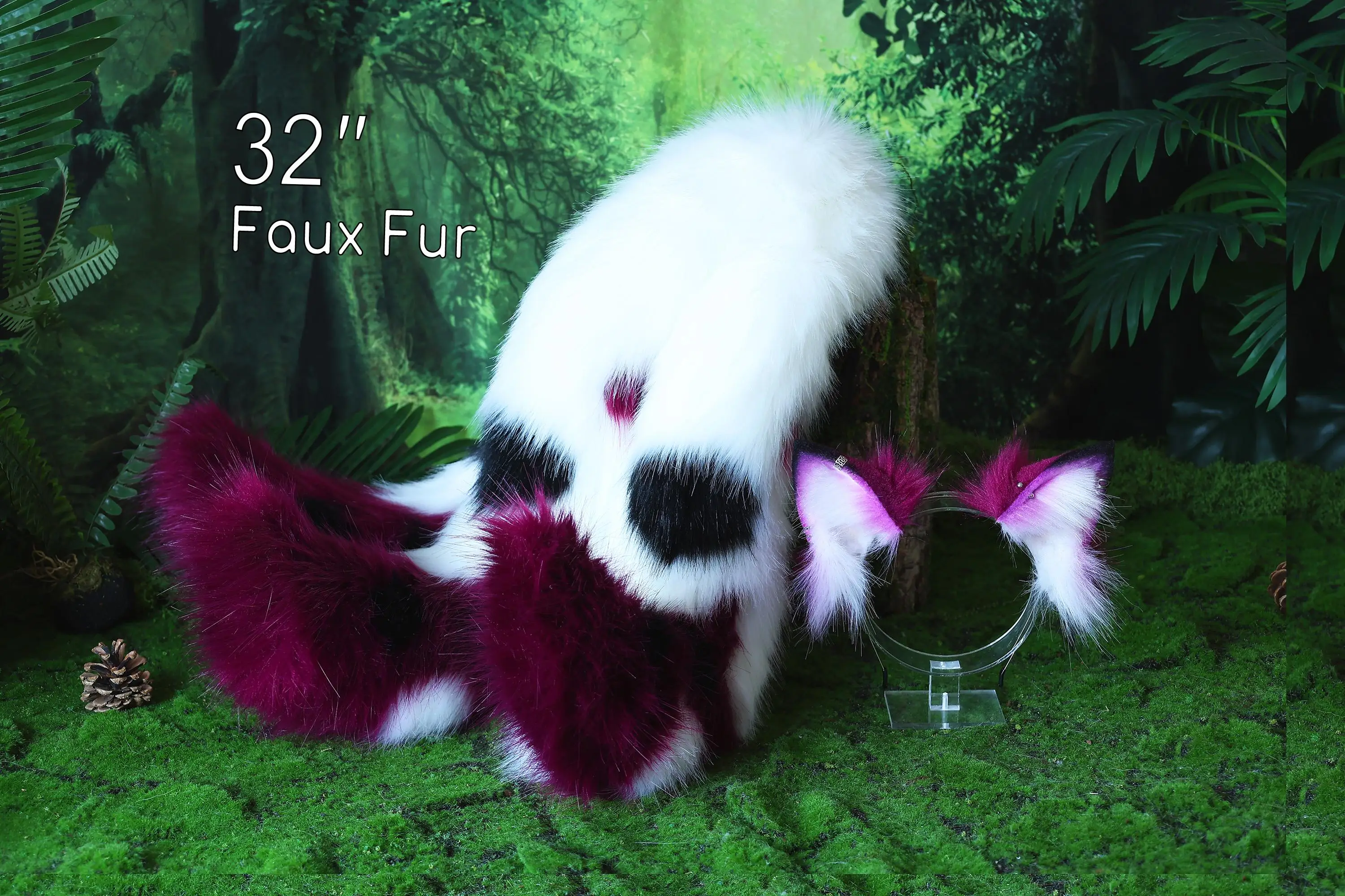 Three-tailed fox artificial fur tail and ears, three fox tails and ears, cat ears and tail suit, anime character cosplay costume