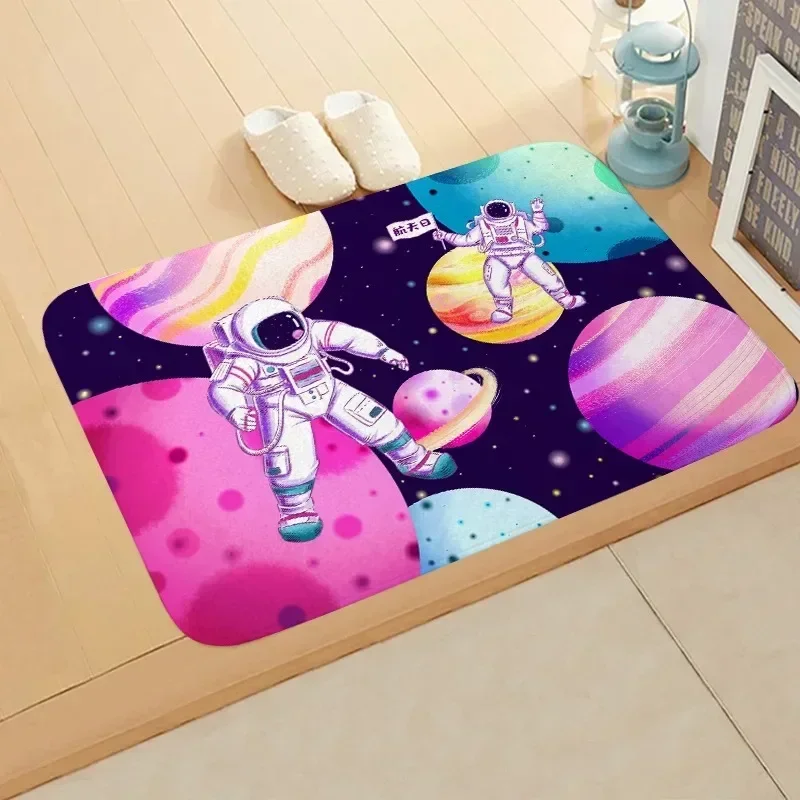 Cartoon Astronaut Pattern Floor Carpet Door Mat Washable Non-Slip Living Room Sofa Chairs Area Mat Kitchen Bedroom Decoration