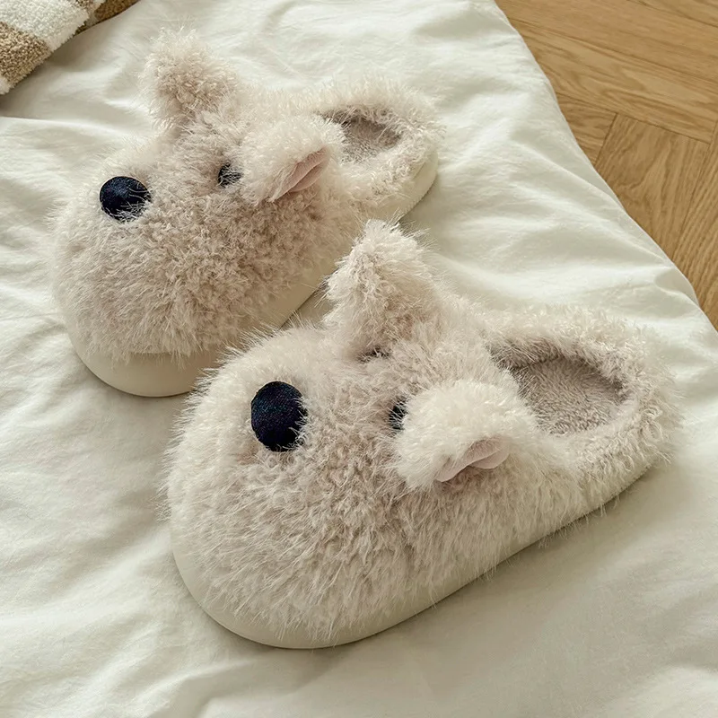 2025 New Women's Cotton Slippers Home Couples' Style Fleece Lined Thickened Cloud Like Cushioning Cartoon Puppy Plush Slippers