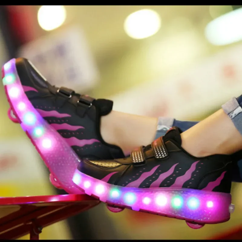 New Boys Roller Skate Shoes Girls Automatic Jazzy LED Lighted Flashing Roller Skates Children Sneakers Led With One/Two Wheels