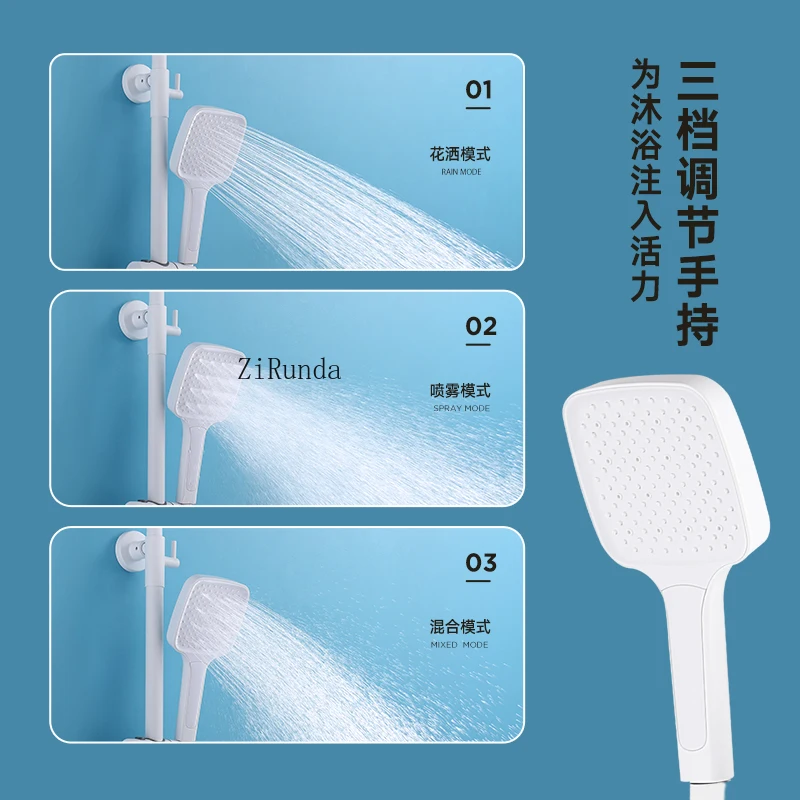 طقم دش ثرموستاتي من النحاس بالكامل مع رذاذ يدوي ورف عريض ودش مضغوط كبير الحجم باللون الأبيض