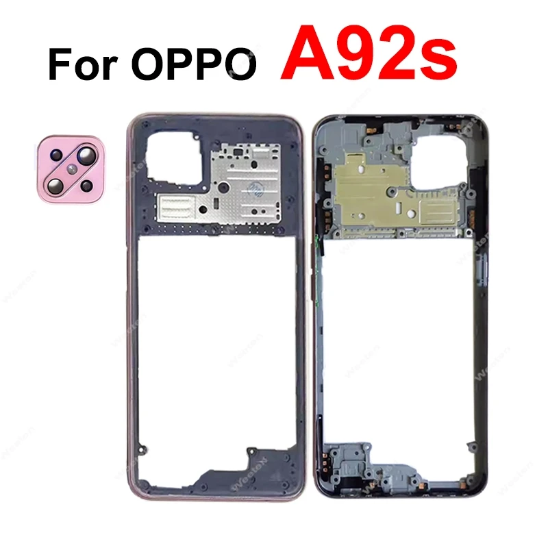 For OPPO A92s 5G PDKM00 Middle Housing Frame Cover Bezel with Side Button Lens Cover Parts