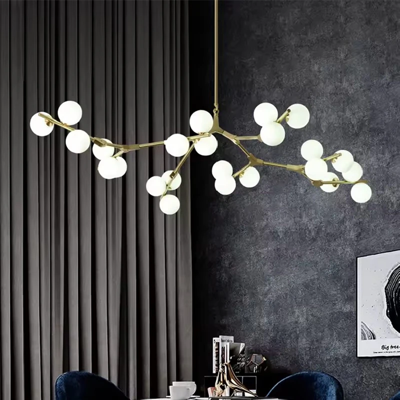 Post Modern Glass Balls LED Chandeliers Branches Style Lustre Ceiling Pendant Lights For Living Dining Room Bedroom Parlor Bar