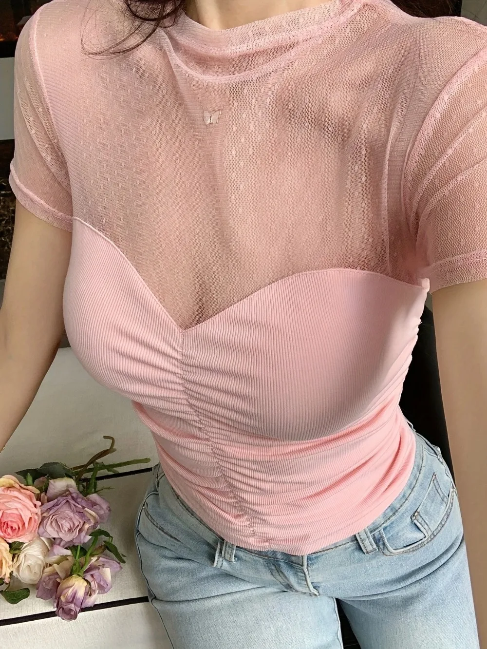Damen-Weste mit Schnürung, Neckholder, rückenfrei, gehäkelt, Y2K, schmal geschnitten, ärmellos, tiefer V-Ausschnitt, gerippt, sexy, hoch geschnitten, überkreuzter Rücken, Badeanzug – Detail 7