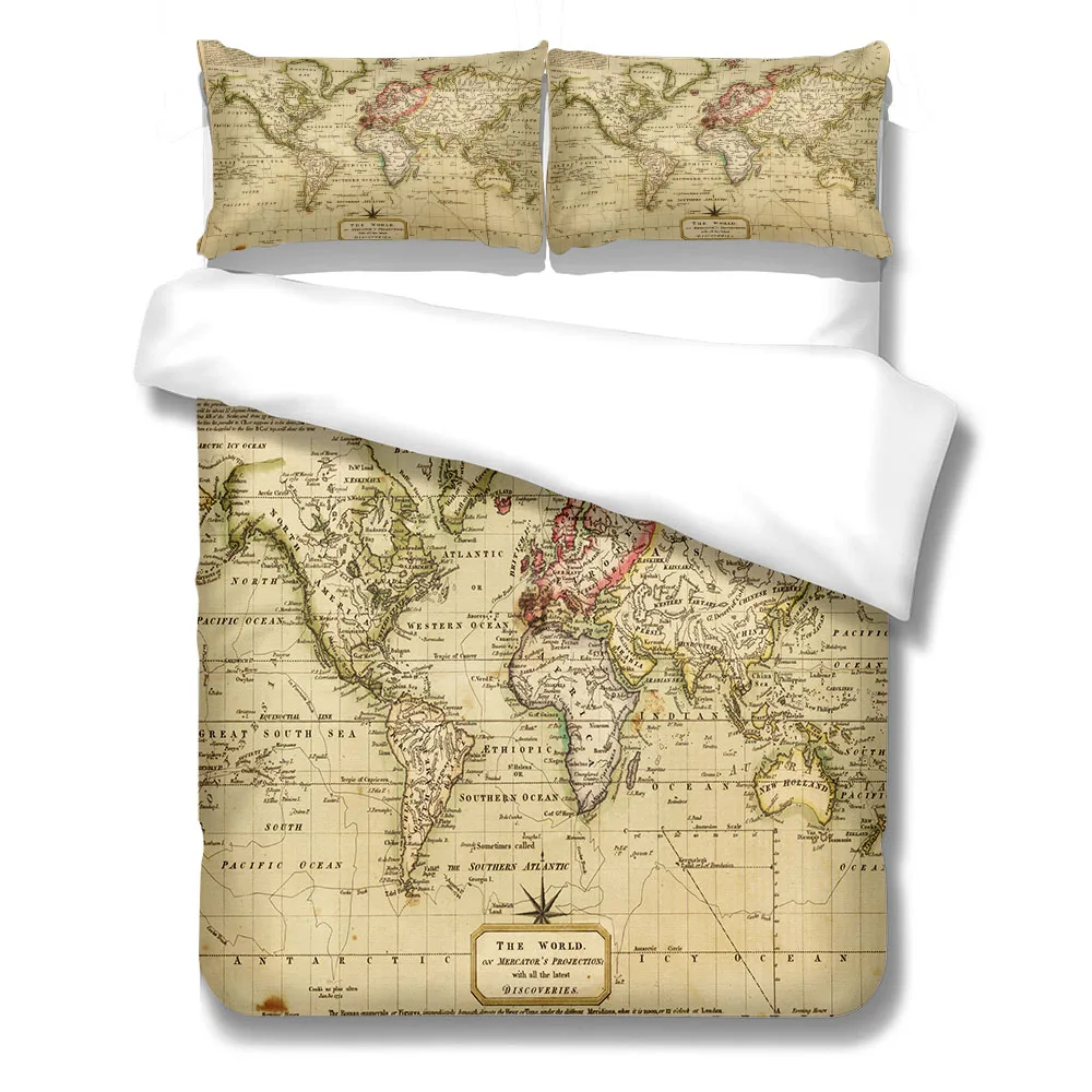 World Nautical Map Duvet Cover Set King Queen Double Full Twin Single Size Bed Linen Set