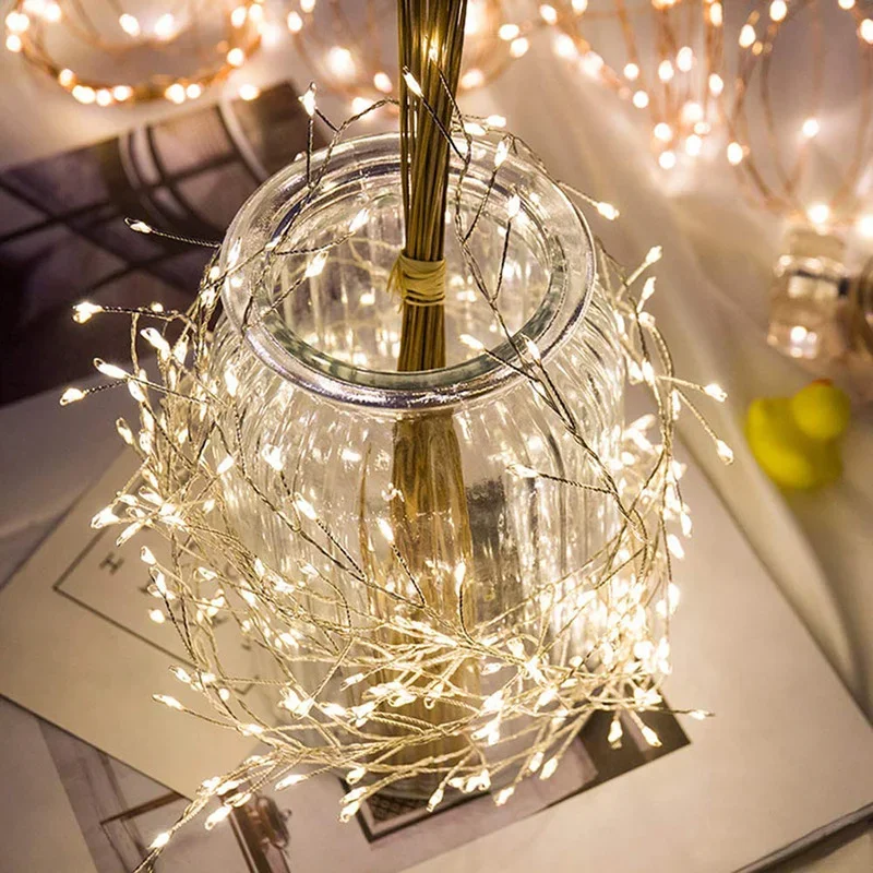 Firecracker Copper Wire Light String USB Operated 1.5/3/6M LED Fairy Garland Light Wedding Party Home Decor Lamp New Year