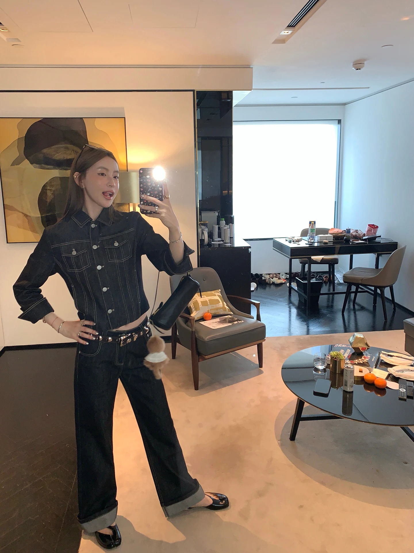 

Retro Denim ort Jaet High Waist Straight Leg Jeans Ba Split Skirt Set Women's Faion Spring Outfit Tee Pieces