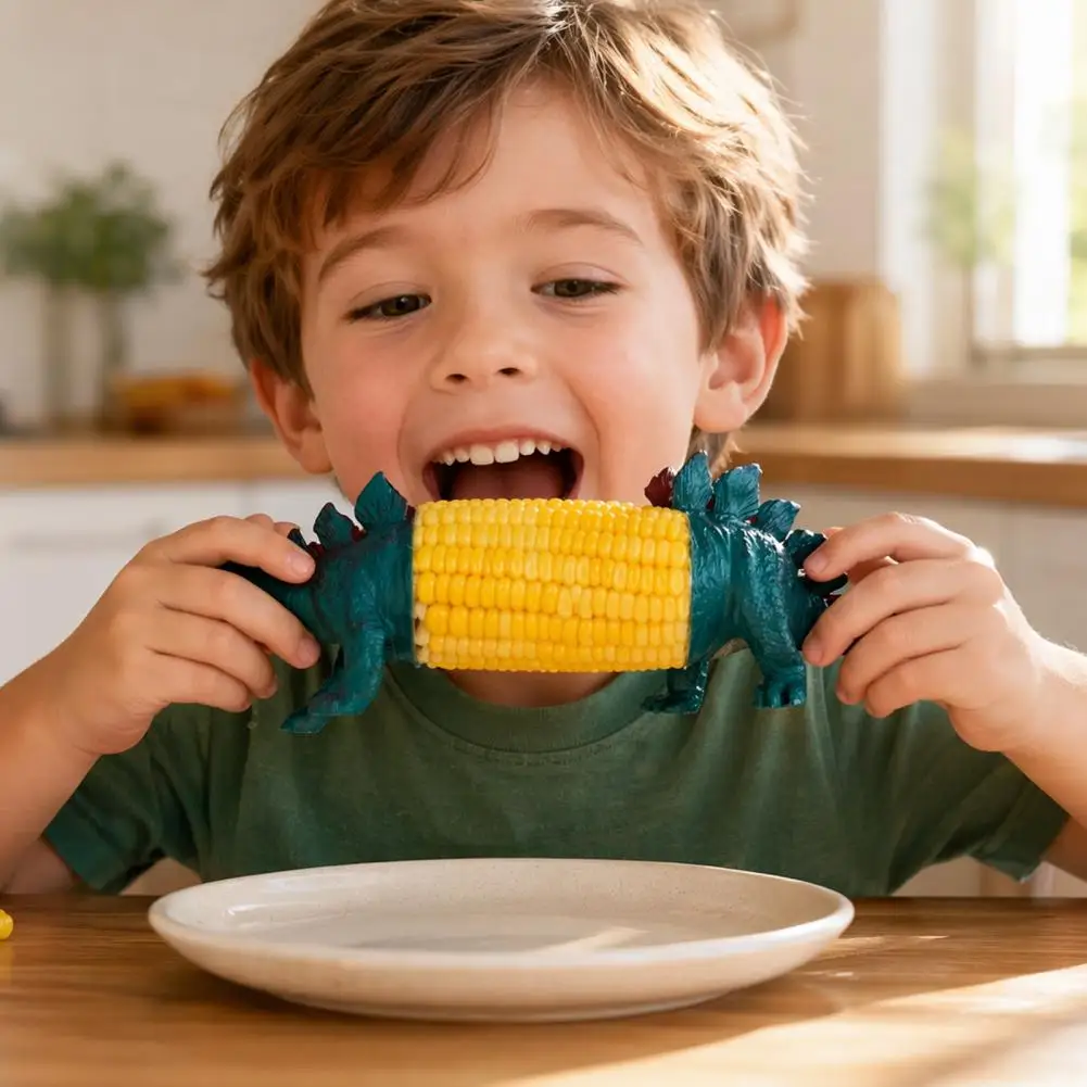 Creative Dinosaur Corn Cob Holder 3D Printed Corn Fork Stainless Steel Skewers Funny BBQ Corn Cob Picks Camping Kitchen Gift