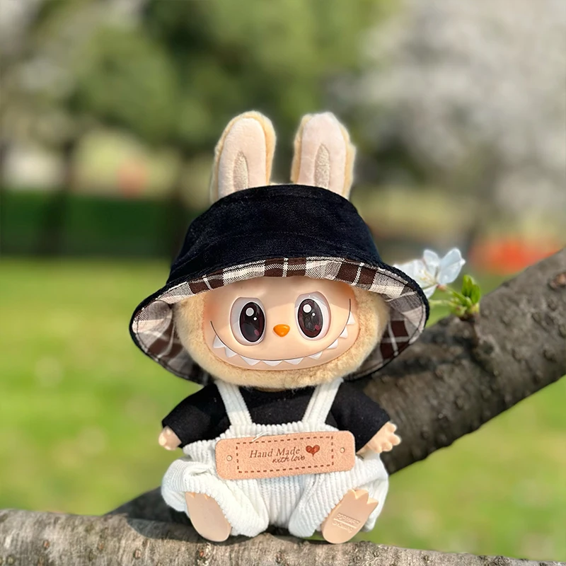 Puppe Kleidung Outfit Zubehör Rucksack Hose mit Hut Für 17 cm Labubu V2 Mini Puppen Kleidung Zubehör Kind Spielzeug Mädchen geschenk