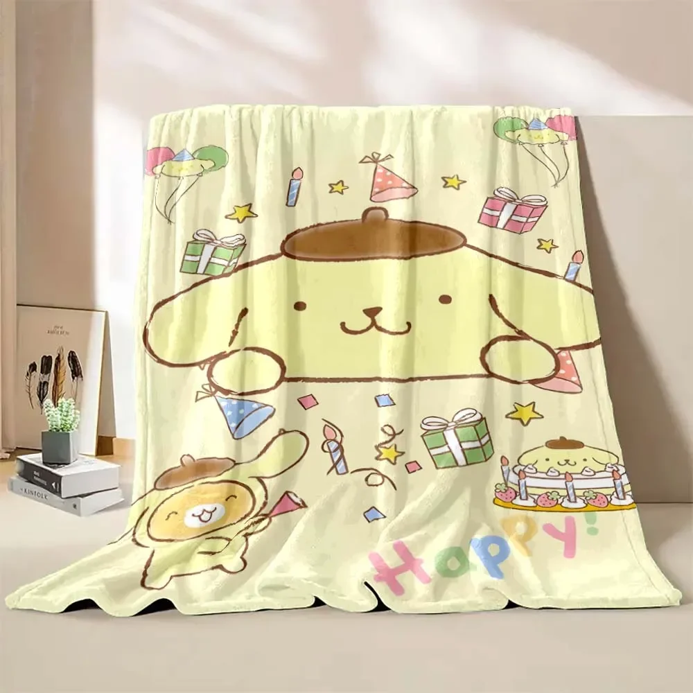 Sanrio Pompom Purin Dog Cartoon Flannel Blankets Anime Soft Fluffy Plush Blanket Sofa Office Quilt Throw Picnic Beach Towel