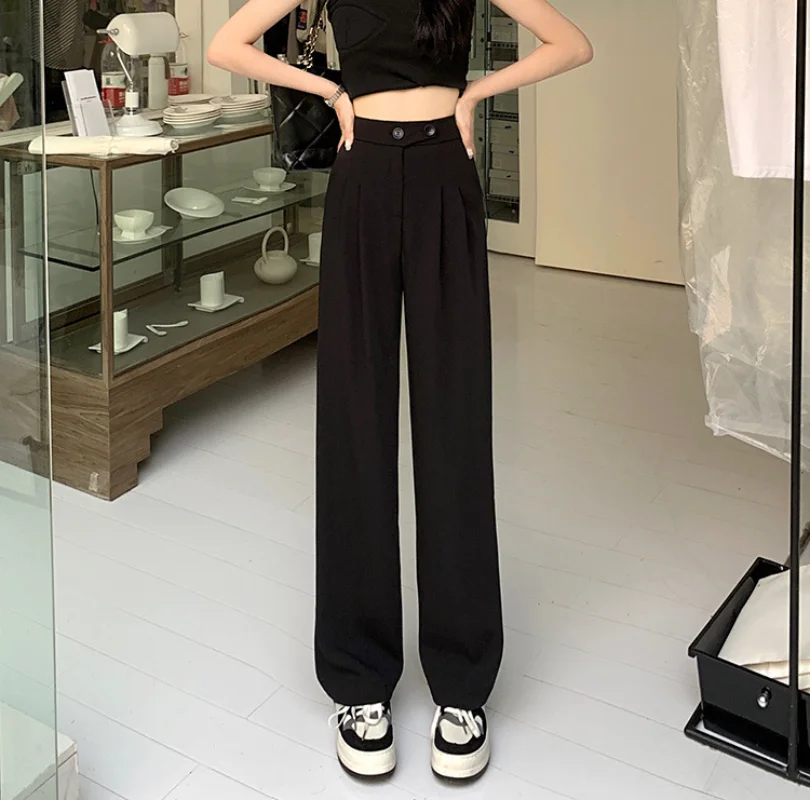 

Draped suit wide-legged pants female spring and summer Korean version of the high-waisted thin black loose dragging pants ins